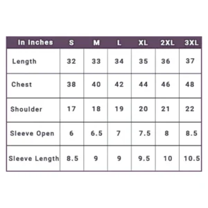 Mens Long Line Curved T shirt Size Chart