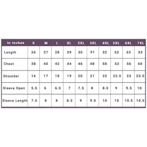 Mens Round Neck Half Sleeve T shirt Size Chart