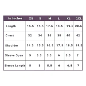 Womens AOP Crop Top Half Sleeve T shirt Size Chart