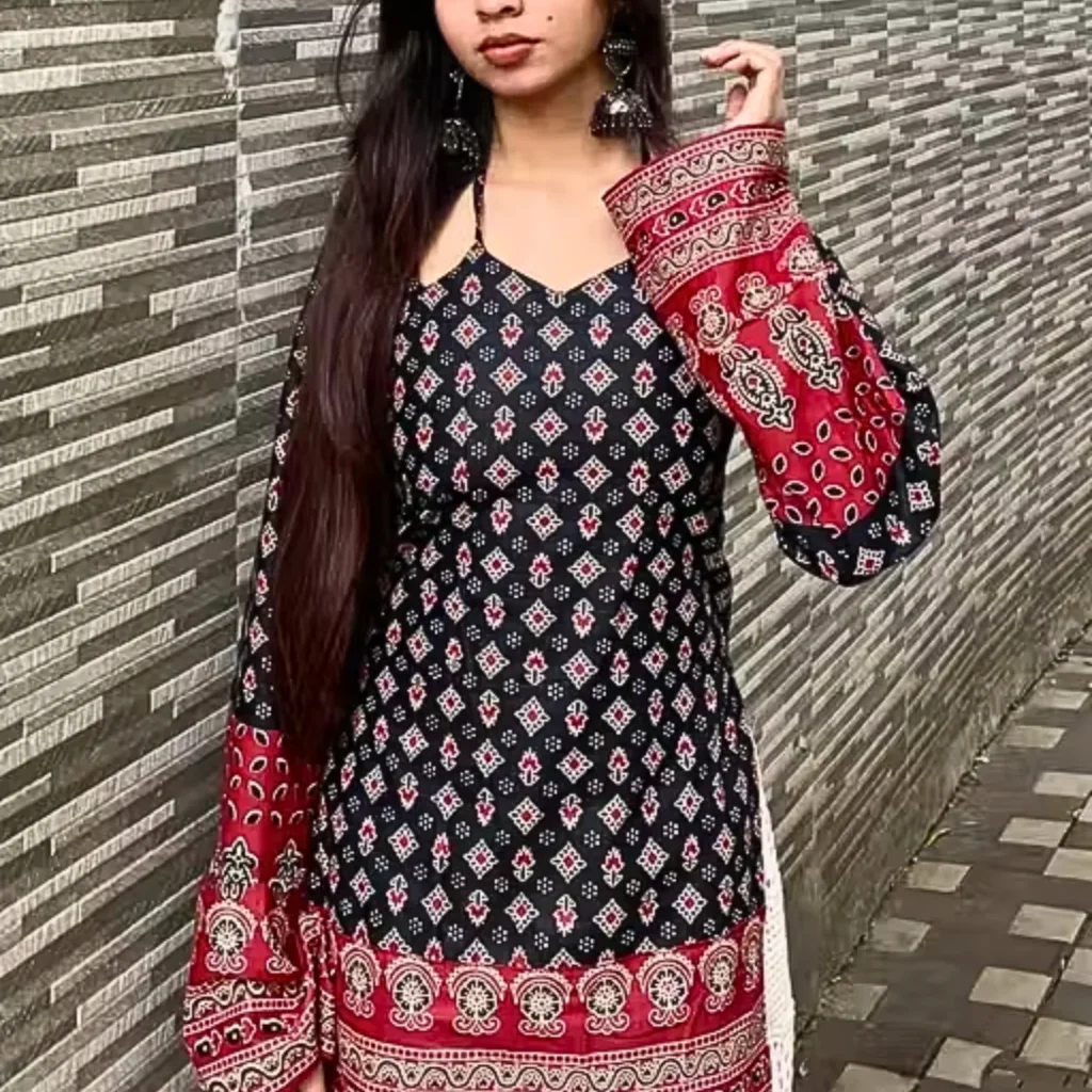 Ajrakh print latest trendy corset back kurti