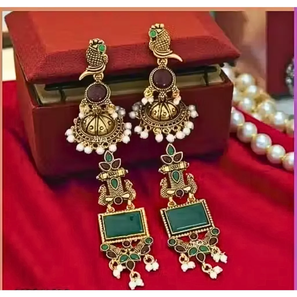 Classic maroon peacock with multi green earring 2 pair