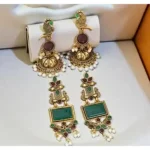 Classic maroon peacock with multi green earring 2 pair - Image 2
